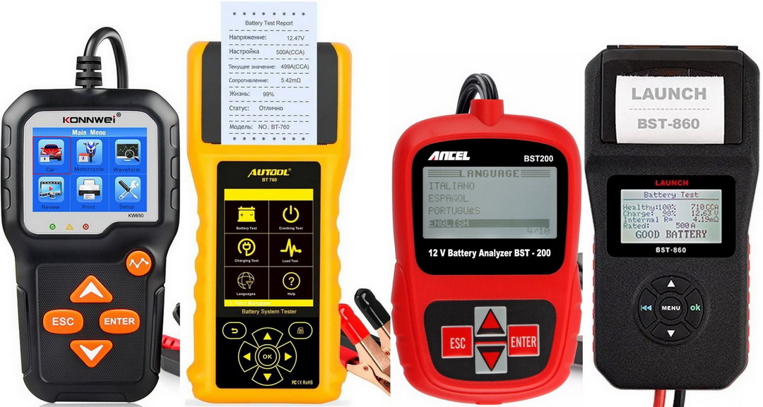 Examples of modern battery testers for cars